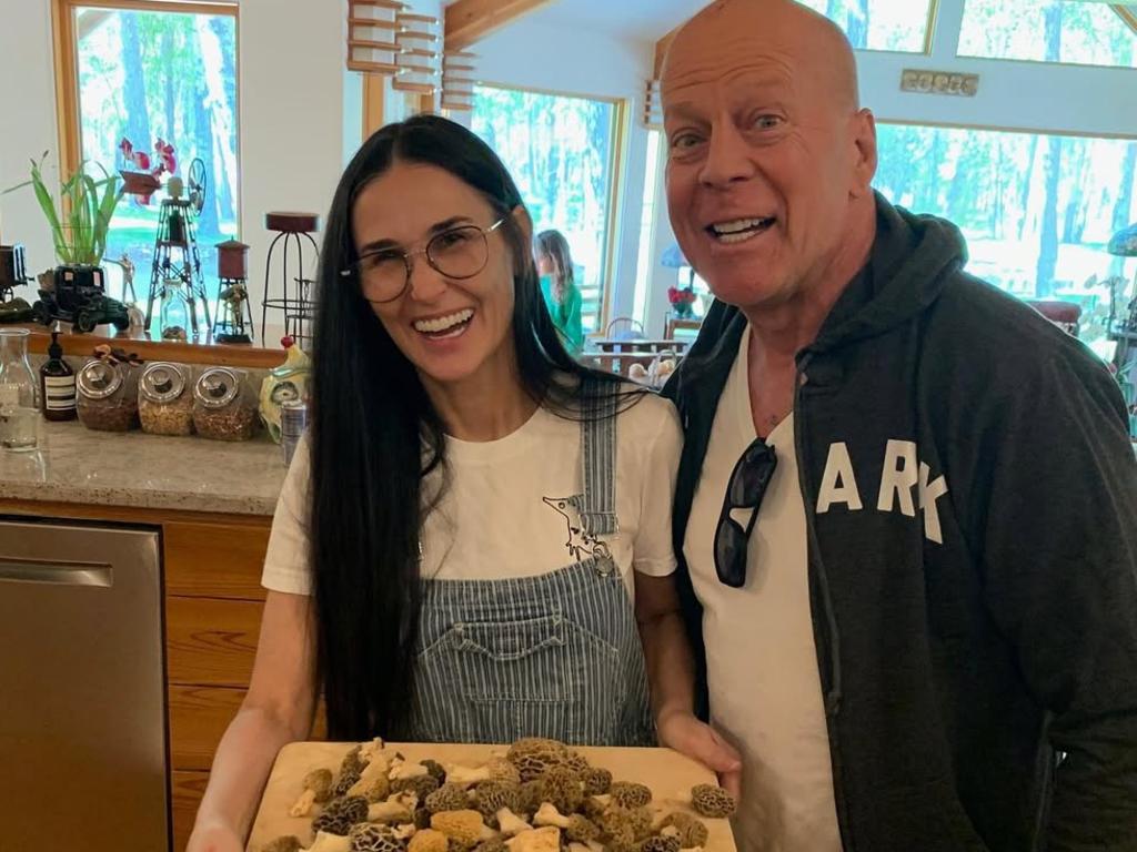 Demi Moore at home with ex-husband Bruce Willis, the two share a blended family.