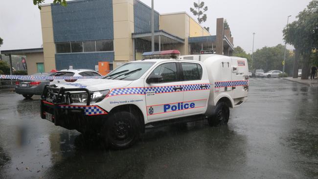 Police at the scene of where two people where found injured at the Coomera Village Square shopping centre. Picture: Mike Batterham