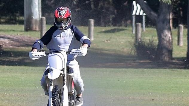 Community rallies against hoon – generic image of a Redlands motorcyclist cutting across a sports field. Picture: Chris Walker.