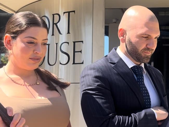 Natalie Stauber leaving court alongside lawyer Farshad Sarabi. Picture: Jessica Paul