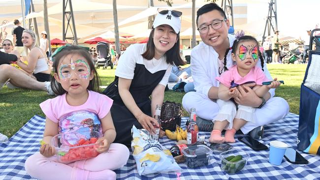 Angela, 3, Sally Li, Trevor Song and Arvia, 2 packed a picnic lunch for Father’s Day at the Royal Adelaide Show. Picture: Keryn Stevens