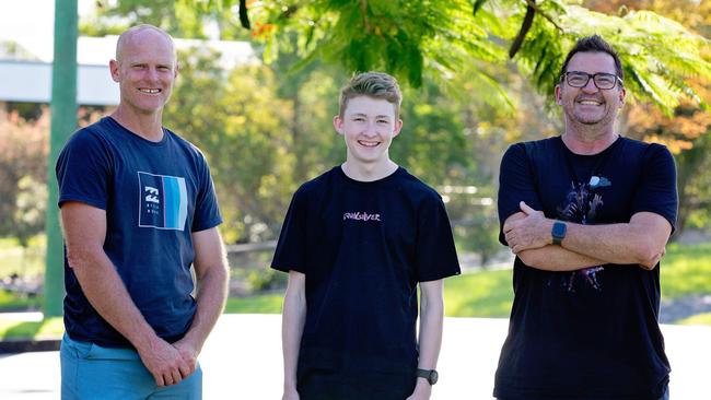 Campbell Remess met Mayor Glen Hartwig (left) and is staying with Division 4 Councillor Bruce Devereaux (right). Picture: Tracey Devereaux