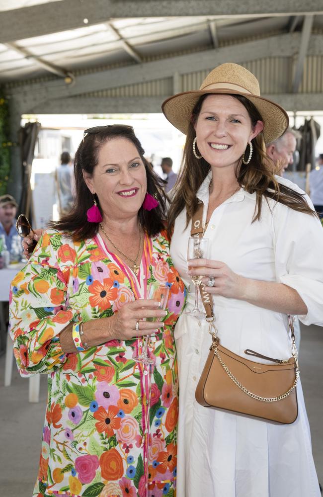 Kerri Shooter (left) and Anita Judd at Warwick Cup race day at Allman Park Racecourse, Saturday, October 14, 2023. Picture: Kevin Farmer