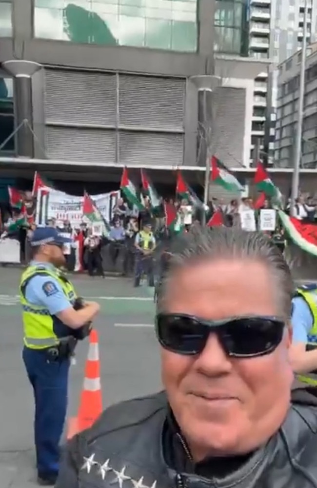 Religious leader Brian Tamaki’s supporters countered with shouts of “Free the hostages”.