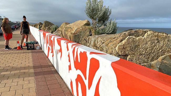 The mural during painting. Picture: City of Holdfast Bay