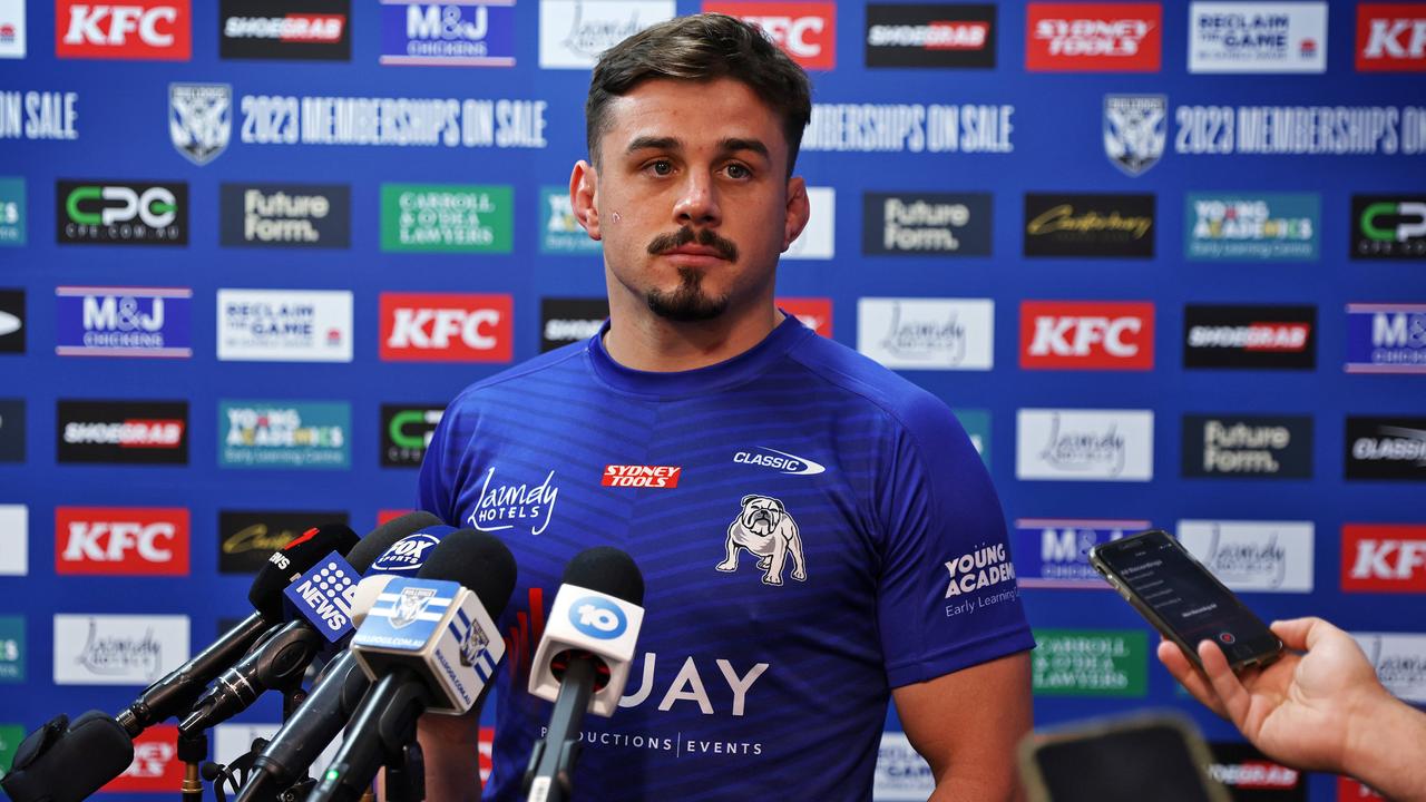 WEEKEND TELEGRAPH - 1.9.23 MUST NOT PUBLISH BEFORE CLEARING WITH WEEKEND TELEGRAPH PIC EDITOR- Canterbury Bulldogs NRL side hold a press conference today. Captain Reed Mahoney pictured. Picture: Sam Ruttyn