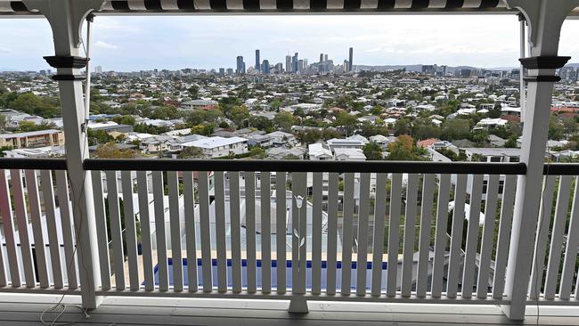 The 100-year-old Queenslander commands views of Brisbane CBD and mountains west of the city. Picture: Lyndon Mechielsen