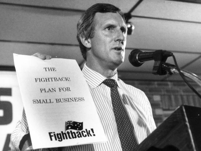 Former Liberal leader John Hewson launching his “Fightback!” package in 1993. Tax reform has been considered political suicide ever since. 