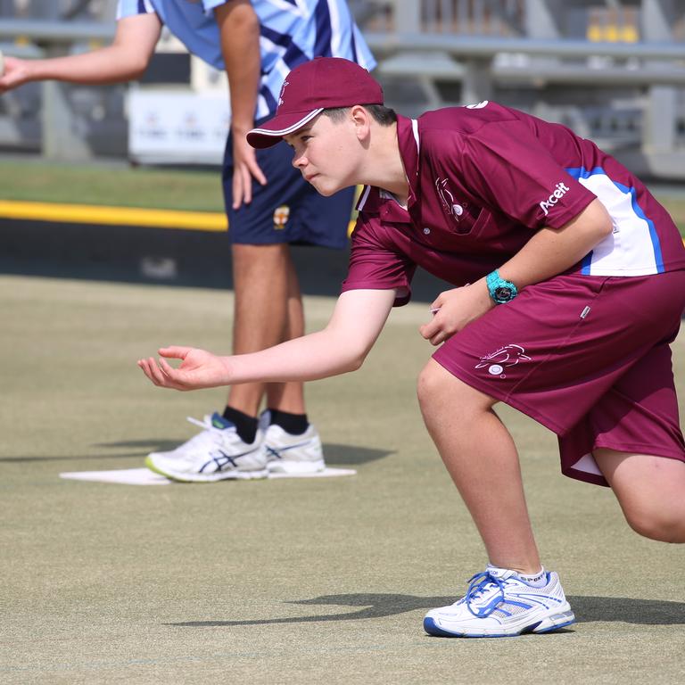 Action from the Australian Schools Super lawn bowls series played at Tweed Heads between Queensland, NSWCHS and Victoria. Jake Rynne in action. Picture: BOWLS QLD