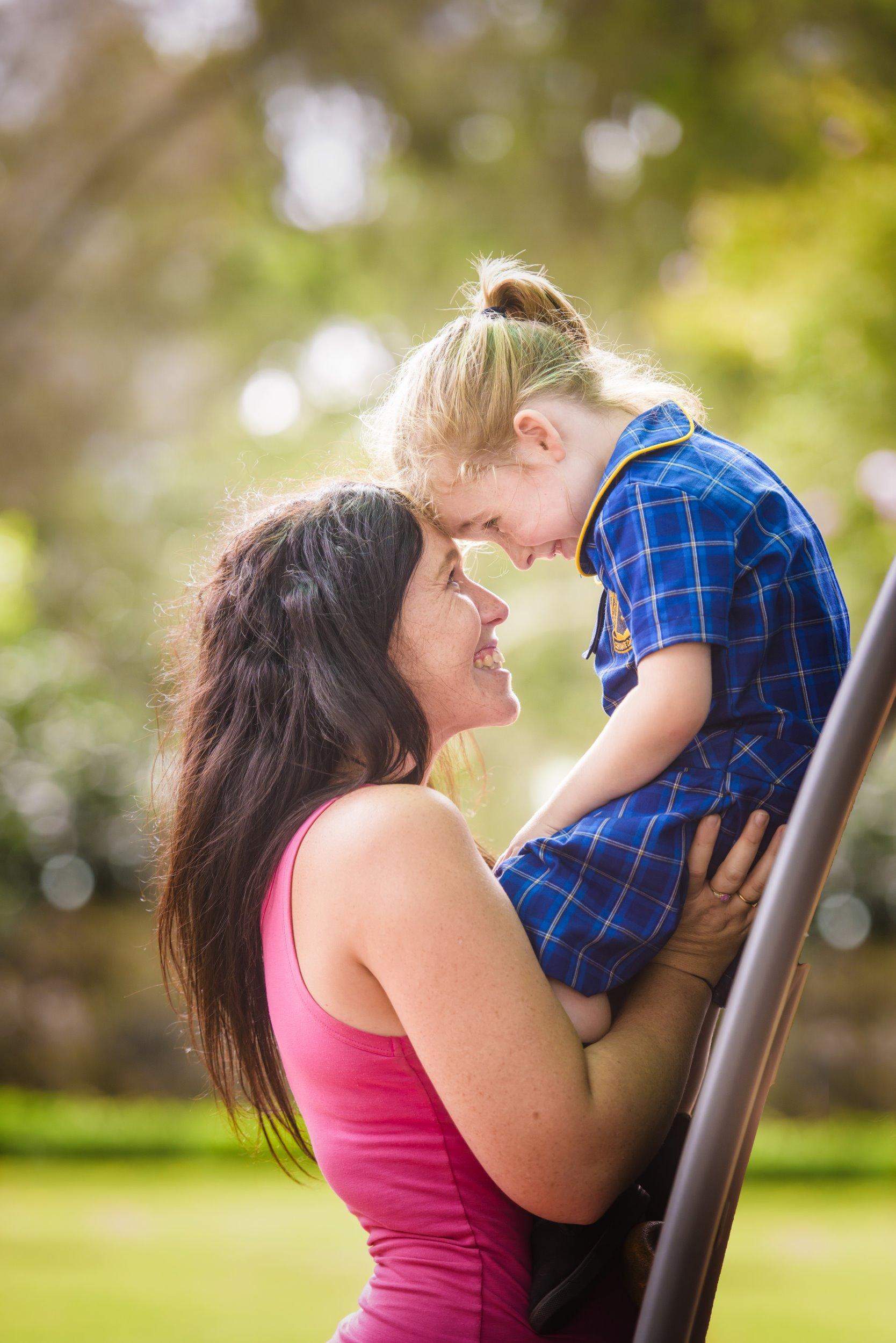 Samantha Fielden with daughter Harmony Fielden, 5 - playing in See Park. Picture: Adam Hourigan