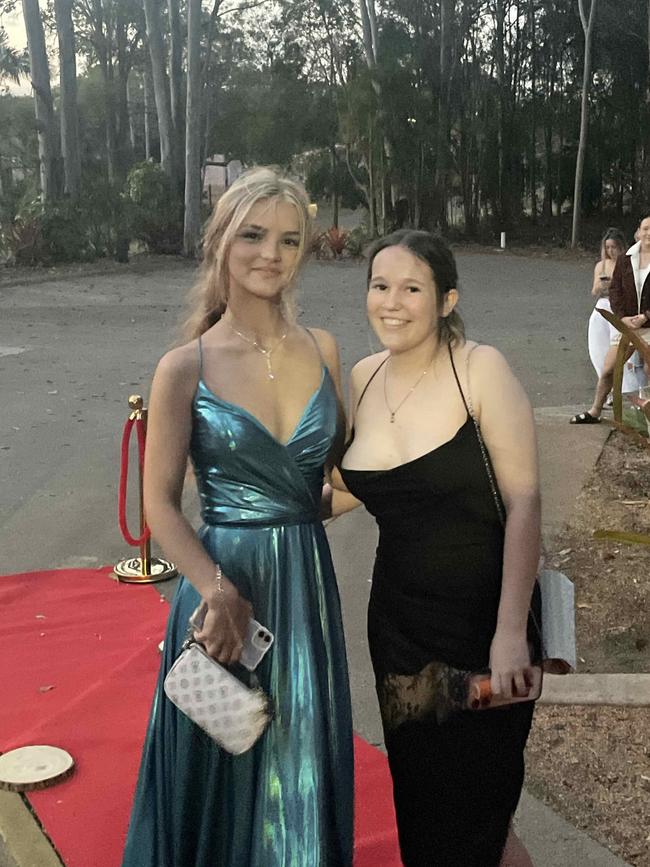 Jada Rangeley and Kailia Dower at the Hervey Bay High Anti-formal on November 16, 2023.