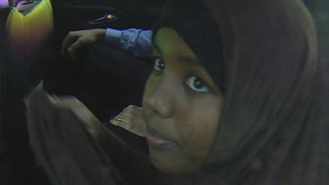 Zainab Abdirahman-Khalif in police custody. Picture: Nine News Adelaide