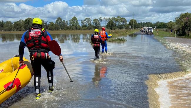 NSW Fire and Rescue firefighters and “In-water” rescue experts operating in the in Northern NSW flood zones. Supplied