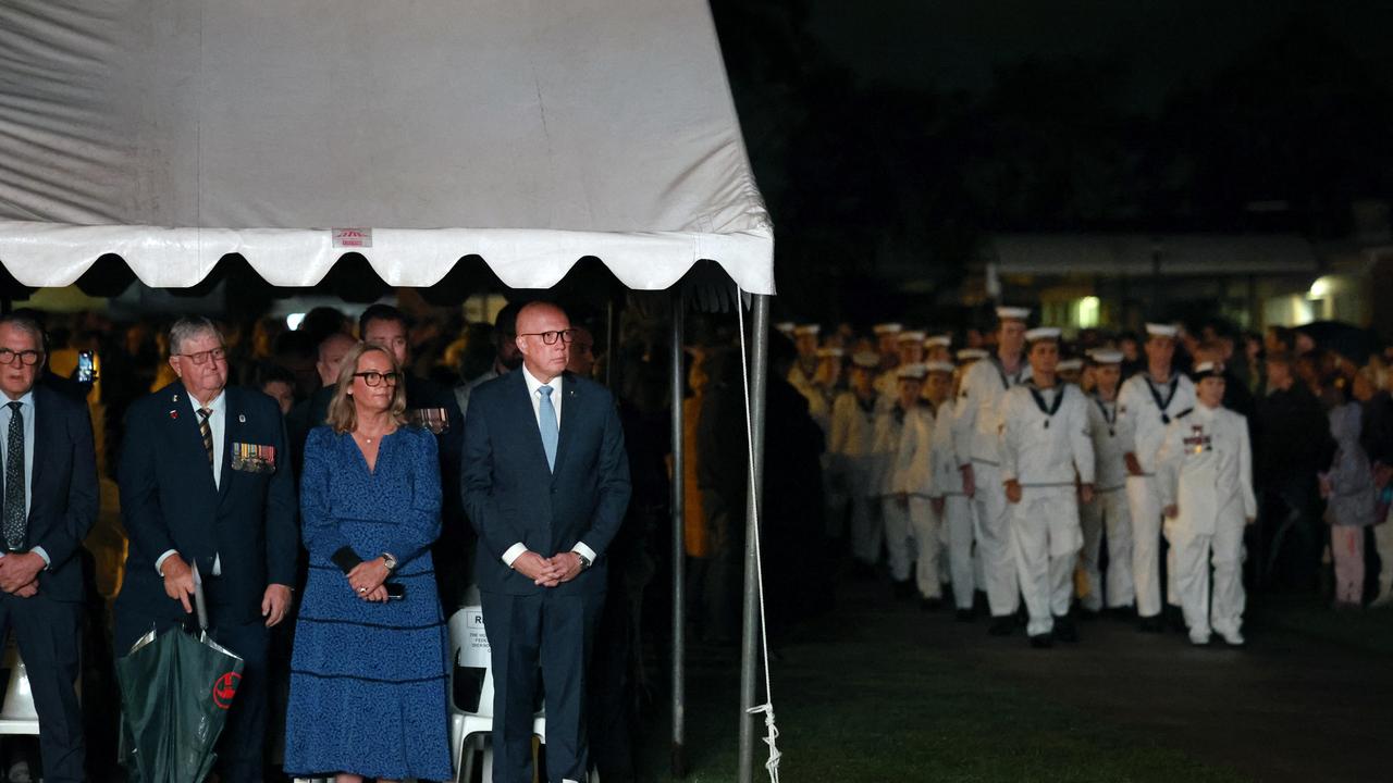 Peter Dutton and his wife Kirilly at Pine Rivers RSL Anzac Day Dawn Service. Picture: Richard Dobson / NewsWire
