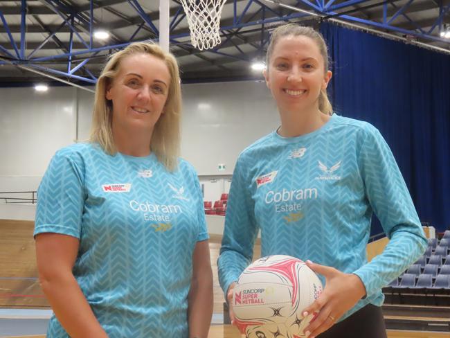 Melbourne Mavericks coach Tracey Neville and captain Amy Parmenter at training in Launceston on Friday. Picture: Jon Tuxworth