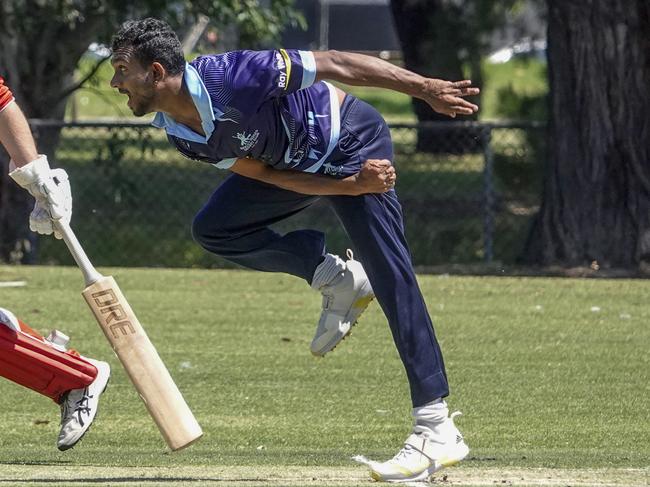 DDCA: Buckley Ridges bowler Hadigallage Jayaratne. Picture: Valeriu Campan