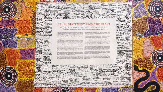 The Uluru Statement from the Heart on display at the National Press Club in Canberra. Picture: NCA NewsWire / Martin Ollman