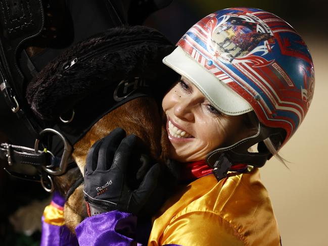 Kate Gath celebrates driving Catch A Wave to victory to Menangle in September. Picture: Jason McCawley / Getty Images for Club Menangle