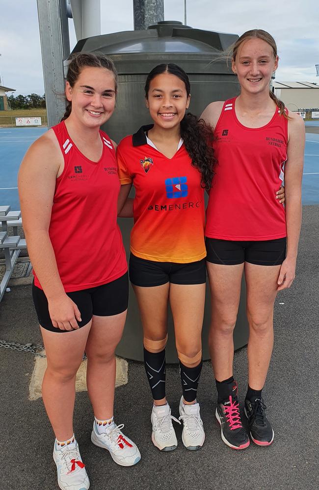 Bundaberg U13 netball team captains. Left to right: Nikita C, Sienna N, Anna S.