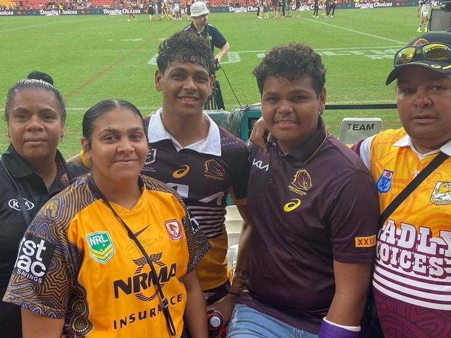 Broncos rookie Selwyn Cobbo with his family including younger brother Shamus Cobbo Jr. Picture: Instagram