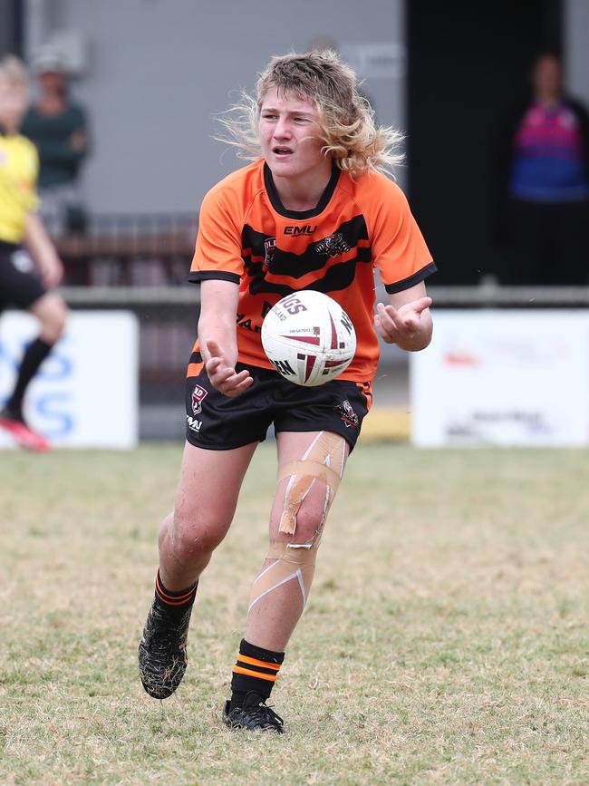 Thain Hansen of the Tully Tigers plays against Cairns Brothers in the return of the Cairns and District Junior Rugby League competition after government COVID-19 restrictions were eased. PICTURE: BRENDAN RADKE