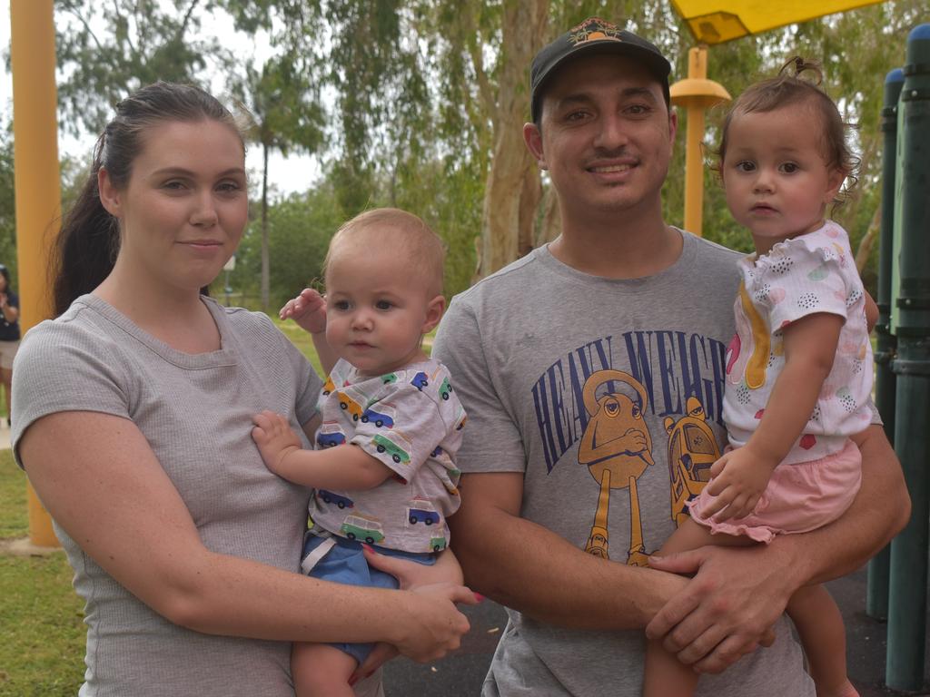 Emma-Leigh Harris holding Isaiah Marsters with Alex and Aaliyah Marsters celebrating Australia Day at Quote Park on January 26, 2022. Picture: Lillian Watkins