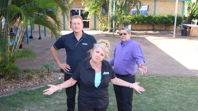 Pastor Ross Davie, Bayside Transformations director Tina Davie and Hervey Bay MP Ted Sorensen campaigning for rehab funding.