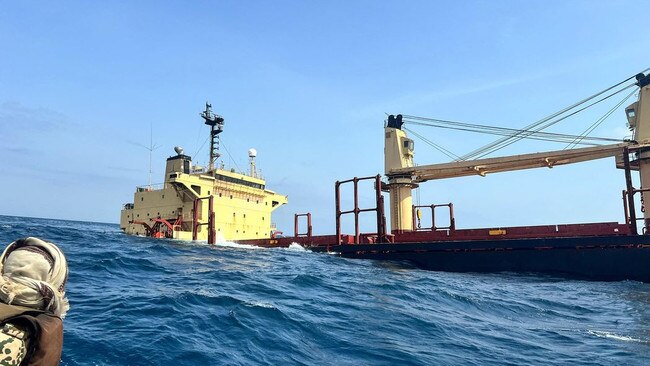 The Rubymar cargo ship, which came under Houthi attack last month and was abandoned by its crew, was sinking off the coast of Yemen this week. Picture: AGENCE FRANCE-PRESSE/GETTY IMAGES