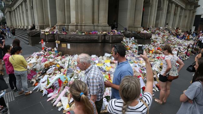 Tributes after the Bourke St tragedy. Picture: Mark Wilson