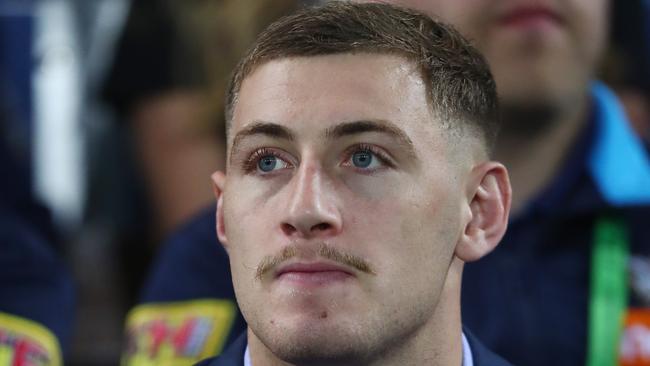 Max King watches Gold Coast’s Round 14 match against the Warriors from the sidelines. Picture: Getty Images