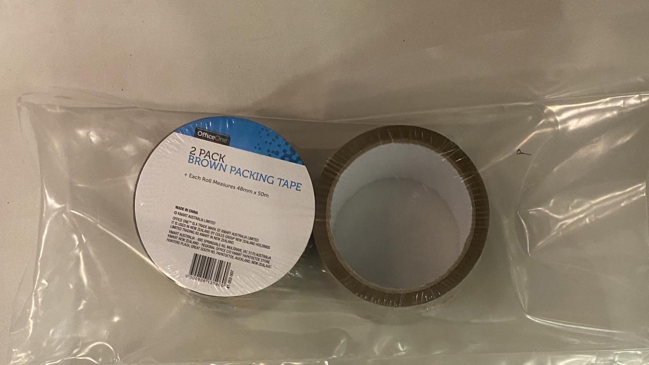 Rolls of packing tape were found by police inside the home at Valley View. Supplied: Courts Administration Authority