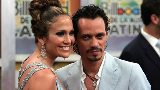 Jennifer Lopez and her then-husband Marc Anthony arrive at the 2005 Billboard Latin Music Awards. Picture: Paul Hawthorne/Getty Images