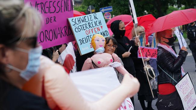 Sex workers protest near the Bundesrat against coronavirus lockdown measures that prevent them from returning to work. Picture: Getty