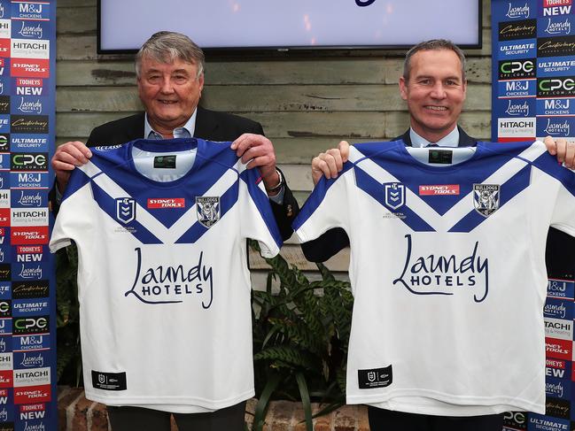 Bulldogs major sponsor Arthur Laundy, left, is weighing up his involvement with the club. Picture: Brett Costello