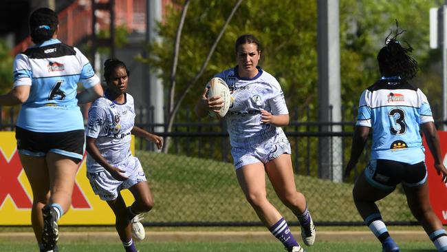 Darwin Brothers' Womens Ivana Schober plays against Sharks in the Humpty Dumpty Foundation round of 2022 NRLNT season. Picture: (A)manda Parkinson