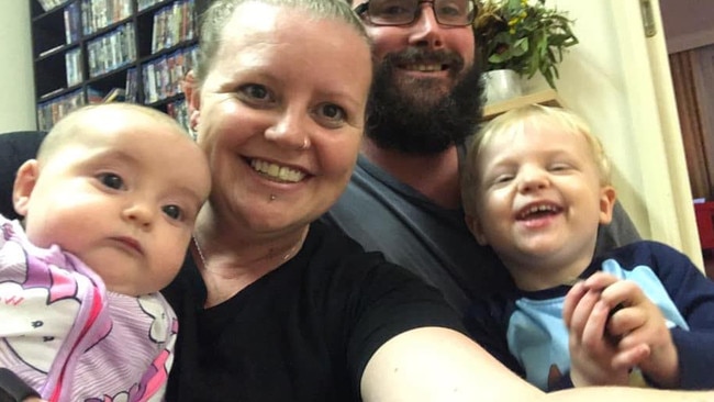 Melbourne mum Nikki Boyle and her 6-month-old daughter Stevie, with her partner Josh Thomas and their son, Cameron, 2.