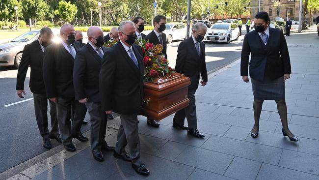 The casket of former premier John Fahey arrives at St Mary’s Cathedral. Picture: Nick Moir