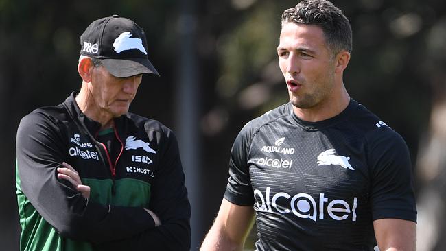 Wayne Bennett and Sam Burgess at the Rabbits.