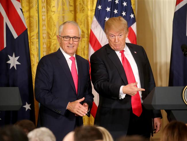 Former prime minister Malcolm Turnbull with Donald Trump at the White House during the US President’s first term. Picture: Nathan Edwards