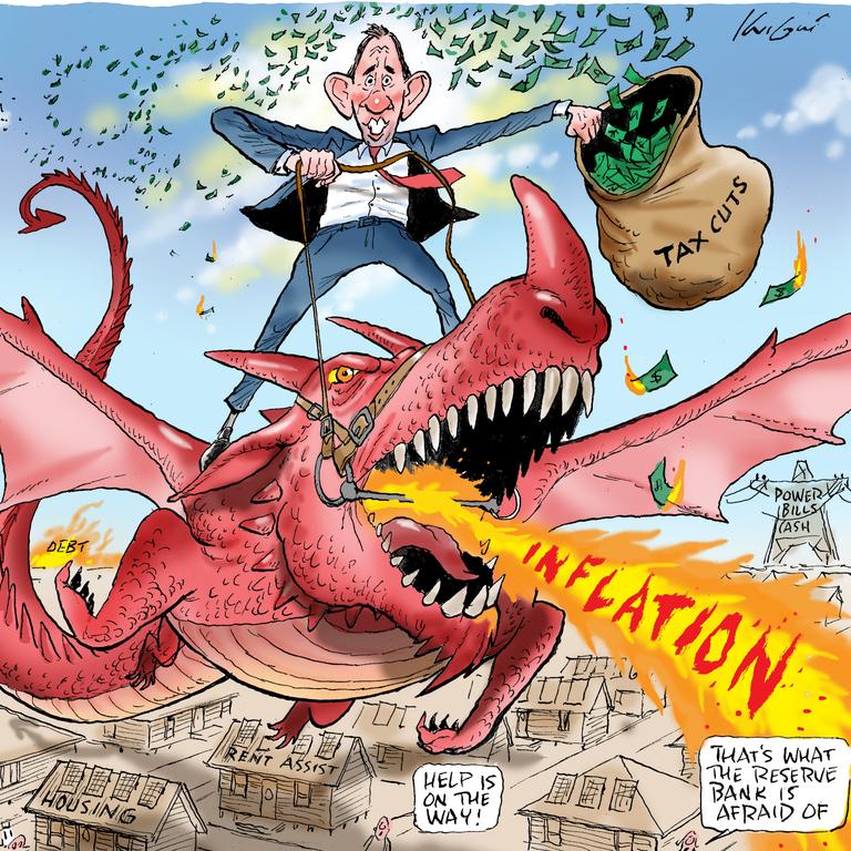 Jim Chalmers tries to rein in the inflation dragon while delivering the federal budget. Picture: Mark Knight