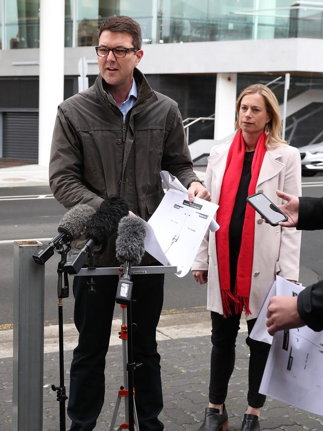 Labor health spokes person Bastian Seidel with Labor leader Rebecca White at the Royal Hobart Hospital. Picture: Nikki Davis-Jones