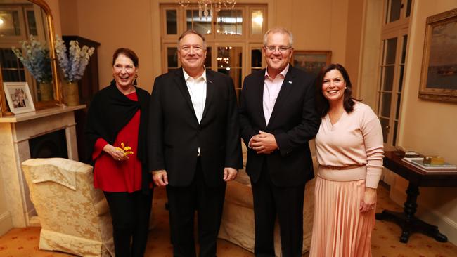 Prime Minister Scott Morrison with wife Jenny Morrison invited United States of America Secretary of State Michael Pompeo and his wife Susan for dinner at Kirribilli House on Sunday, August 4, 2019. Picture: Adam Taylor