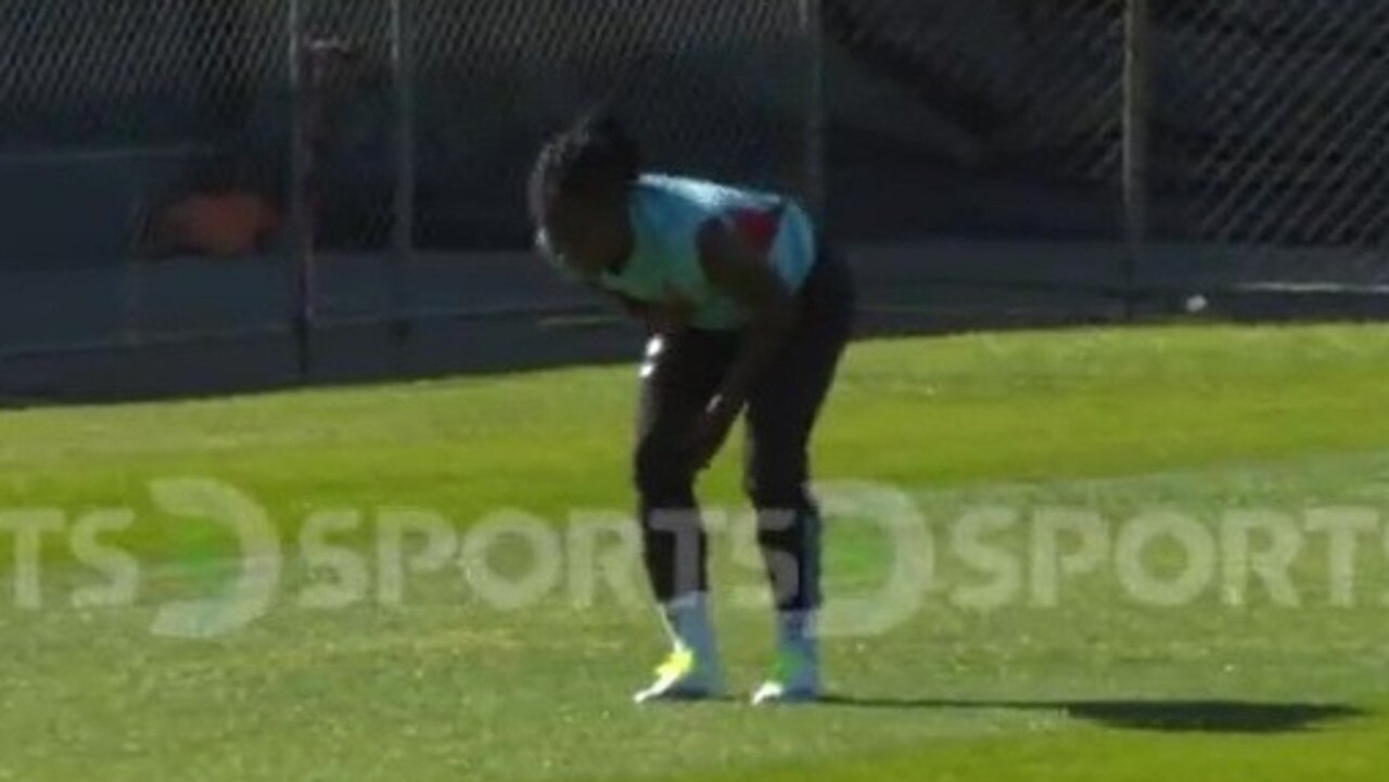 Linda Caicedo clutched her heart before collapsing in Colombia training on Thursday Picture: Twitter @DIRECTTVSPORTSCO