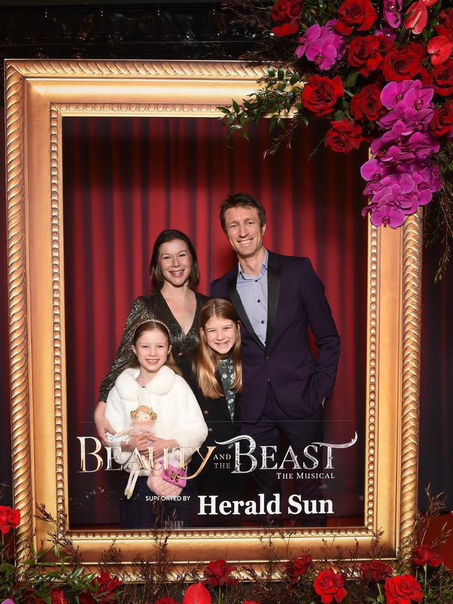 Opening night: Beauty and The Beast at Her Majestys Theatre, Melbourne. Sammy J with his family (L-R) Heidi, Hannah (wife), Bridget and Sammy J. Picture: Josie Hayden