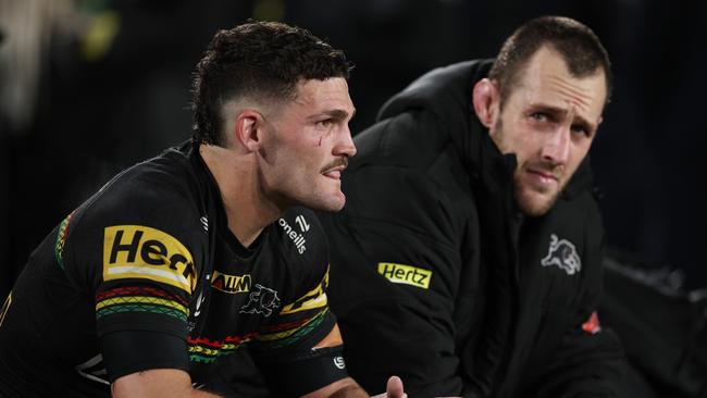 Nathan Cleary and Isaah Yeo are in the mix to captain the Blues this year. Picture: Matt King/Getty Images