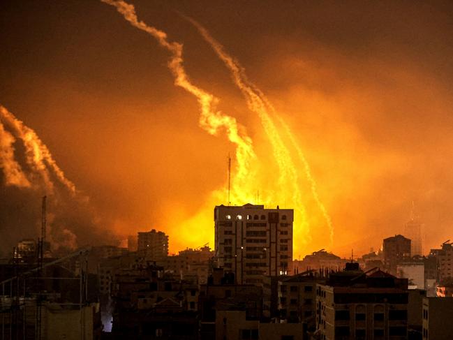 Smoke rises and billows in different regions of Gaza as the Israeli army conducts intense air attacks. Picture: Ali Jadallah/Anadolu via Getty Images