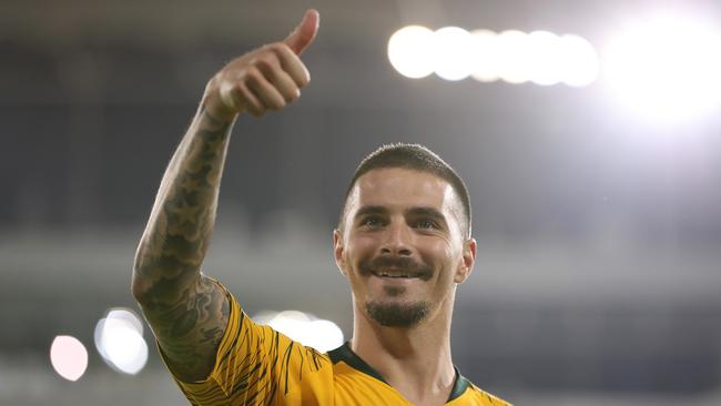 AL AIN, UNITED ARAB EMIRATES - JANUARY 15: Jamie Maclaren of Australia following his side's 3-2 victory during the AFC Asian Cup Group B match between Australia and Syria at Khalifa Bin Zayed Stadium on January 15, 2019 in Al Ain, United Arab Emirates. (Photo by Francois Nel/Getty Images)