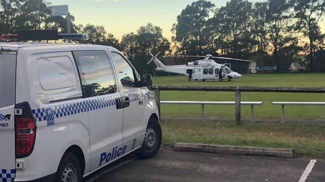 A Toll Rescue helicopter landed at a nearby oval to transport the cyclist to hospital. Picture: Jim O'Rourke