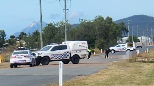 Police are on scene in Bowen following an alleged hit and run on Thursday, July 25 that has killed a male cyclist in his 60s. Picture: Contributed