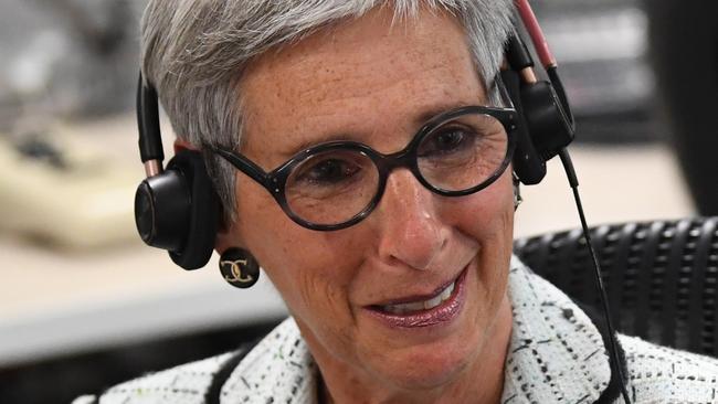 The Governor of Victoria, Linda Dessau, visiting an emergency communications centre in Melbourne. Picture: Julian Smith